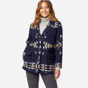 Pendleton Wahkeena Wool Coat NWT Blue Aztec Pattern